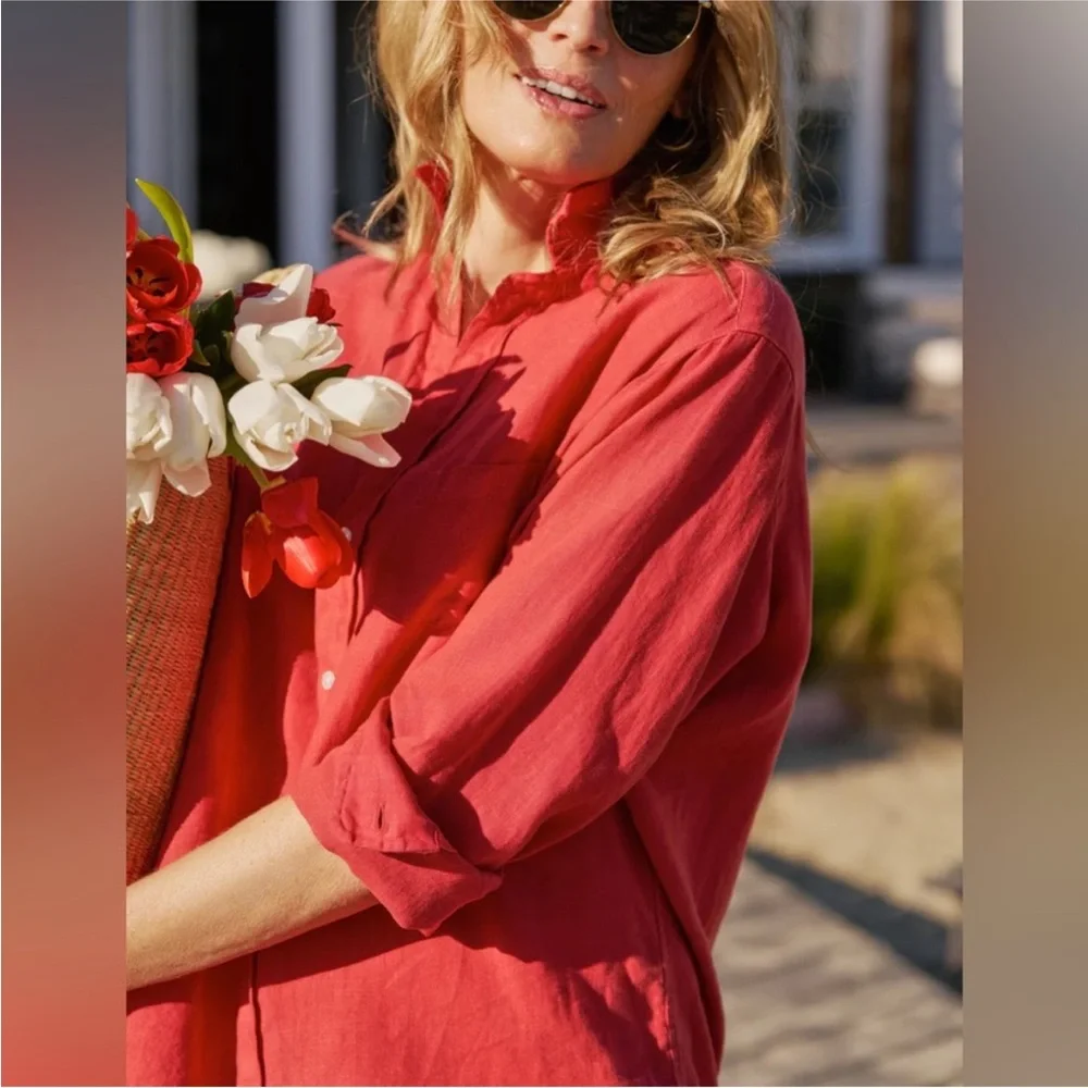 Frank & Eileen Tuscany Getaway Set Sz XS Summer Red Washed Italian Linen NEW - Picture 5 of 10